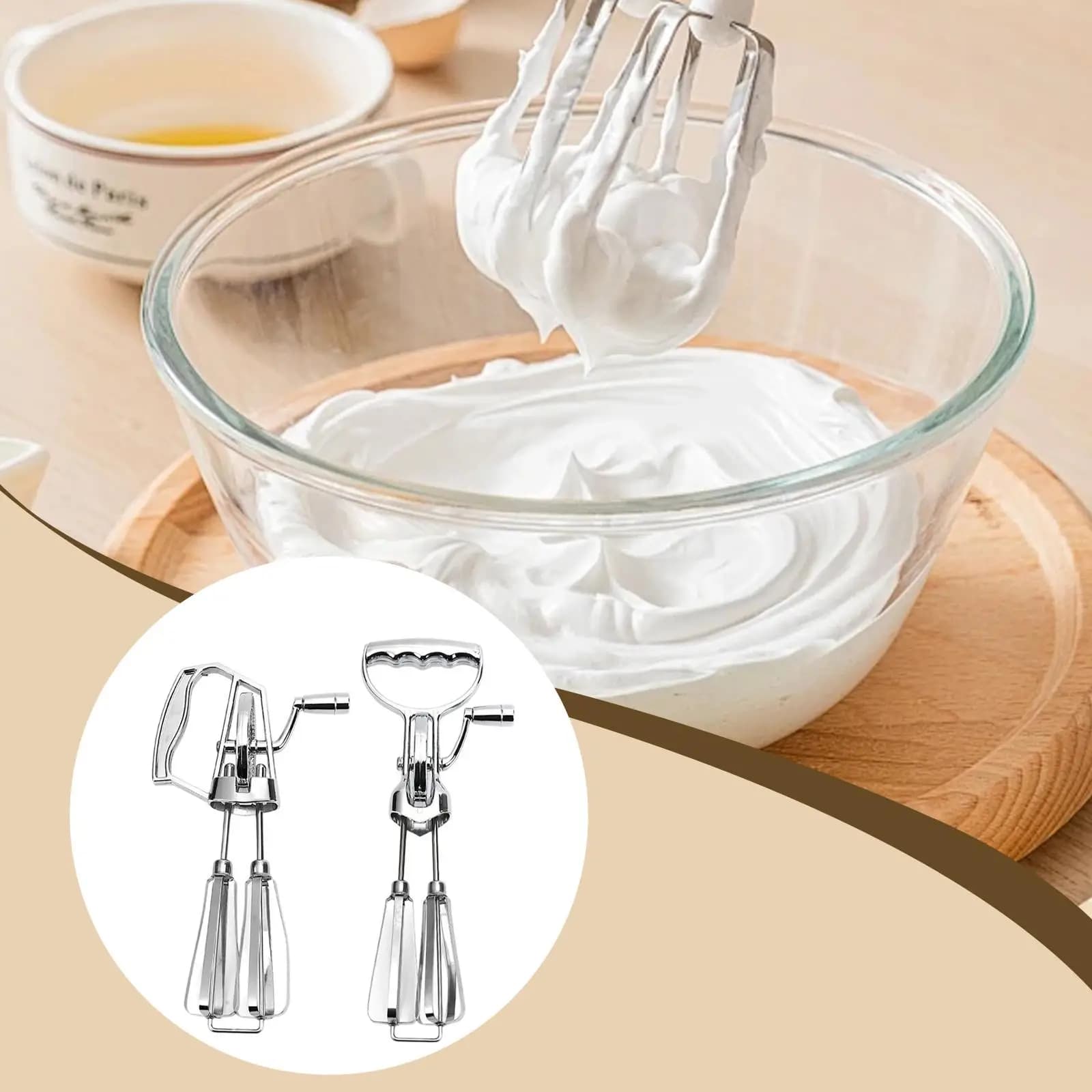 2x Frullino Manuale Rotante per Uova, Montapanna a Manovella per Uova, Crema e Impasto, Doppia Testa Versatile, Classico Mixer Manuale