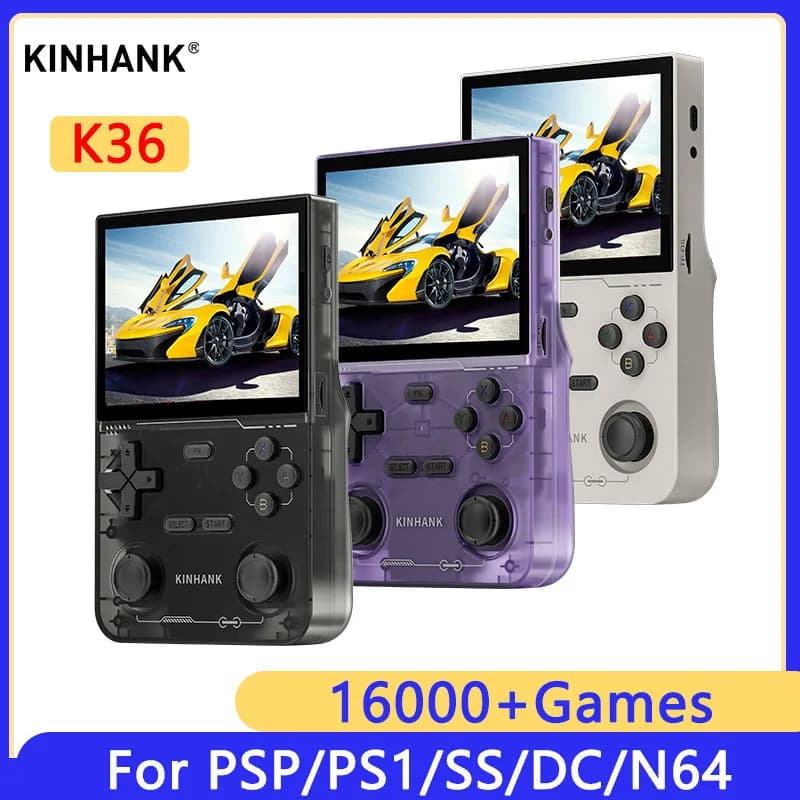 KINHANK K36 Console per videogiochi portatile retrò 500nit Schermo IPS da 3,5 pollici Emulatore di 16000 giochi per PS1/PSP/DC/N64/SS