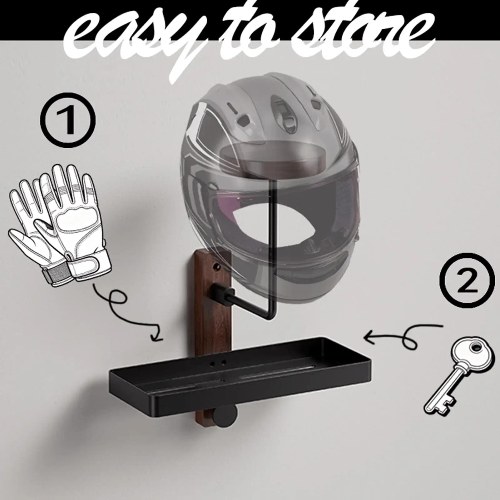 Helmet Wall Mount Walnut Wood Anti Slip Holder Stand Motorcycle Helmet Wall Mount for Storage Room Bedroom Entrance Hall Living