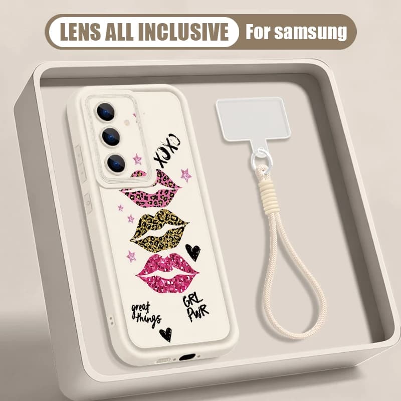 Sexy Lip Pattern Lanyard Phone Case For Samsung Galaxy S26 S24 S23 S22 Ultra S25 FE A57 A37 A27 A56 A16 A17 A26 A55 A15 5G Cover