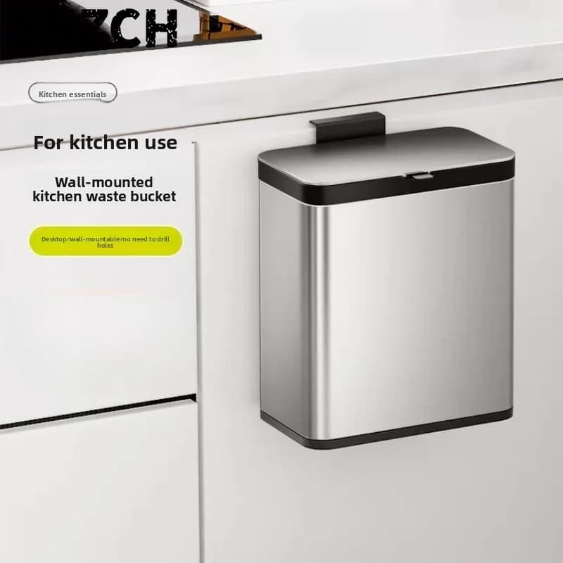 New Stainless Steel Trash Can for Kitchen Wall Mounted Garbage Bin Space Saving Under Sink Waste Basket Rustproof Hanging Bucket