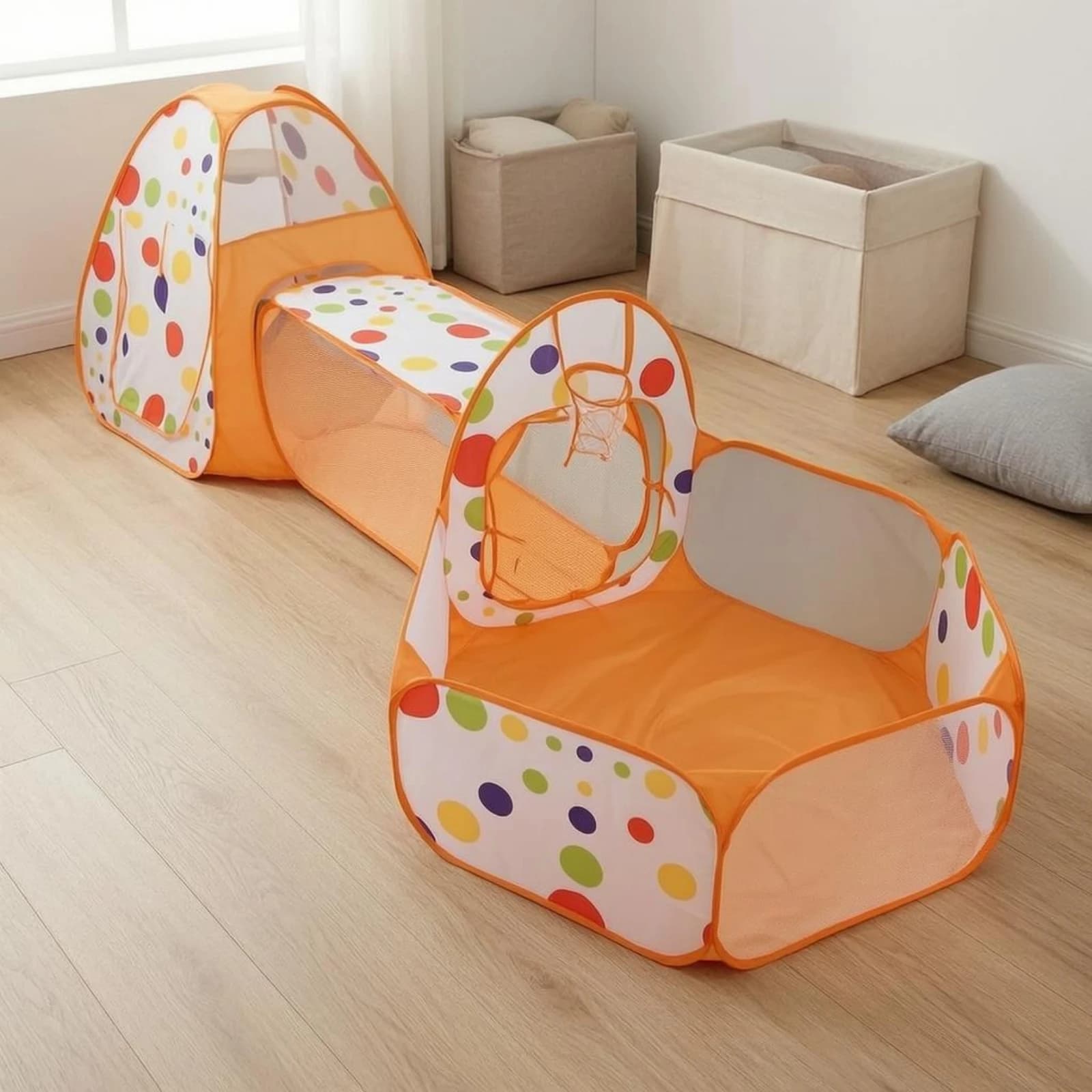 Set Game Tent 3 in 1 Foldable with Tunnel, Kids Adventure Case, Assembly Without Tools, for Interior and Exterior