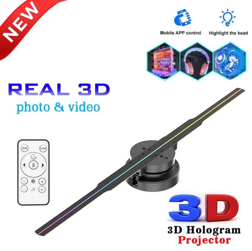 Naked Eye 3D Hologram Fan Projector 244LED Stereo Rotating Floating Air Imaging Fan Screen Wall Mount Advertising Machine