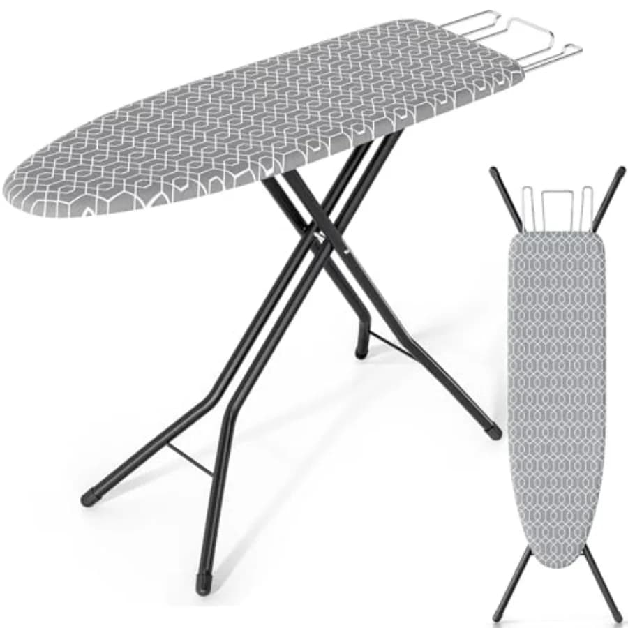 Foldable Ironing Board Full Size, Iron and Ironing Board Set Standard Size, Iron Boards with Ironrest and Adjustable Height, He