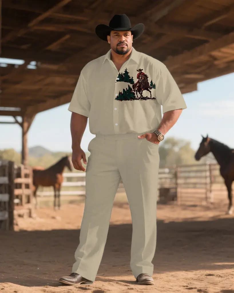 Set Camicia e Pantaloni da Cowboy Occidentale con Ricami e Stampe per Uomo, Taglie S-9XL, Outfit Estivo Casual in 2 Pezzi con Design Multipli