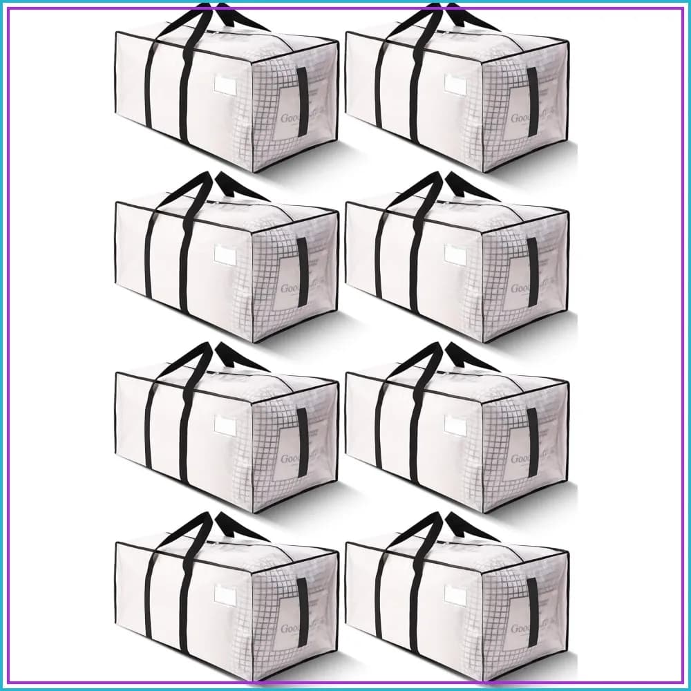 200lbs Heavy Duty Moving Bags, 8 Pack - Strong Zipper & Wrap-Around Handles - Water-Resistant Storage Totes, Durable Alternative to Moving Boxes, Semi-Transparent