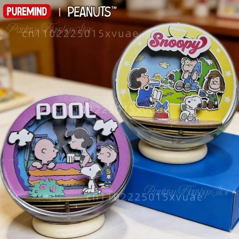PUREMIND Snoopy Building Blocks Crystal Ball Theater Wooden DIY Assembly Model Toys Desktop Decoration Collectible Holiday Gifts