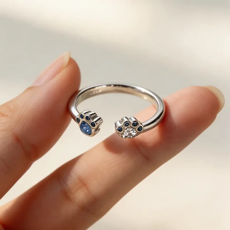 Nuovi Anelli alla Moda con Impronta di Gatto in Argento Sterling 925 con Diamanti Colorati 02913