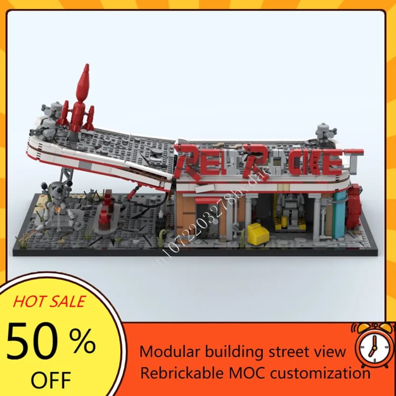 2020PCS Rocket Rosso Stazione di Gas Modulare MOC Creativo vista stradale Modello Puzzle Personalizzati Educazione FAI DA TE Modello di Montaggio Regali