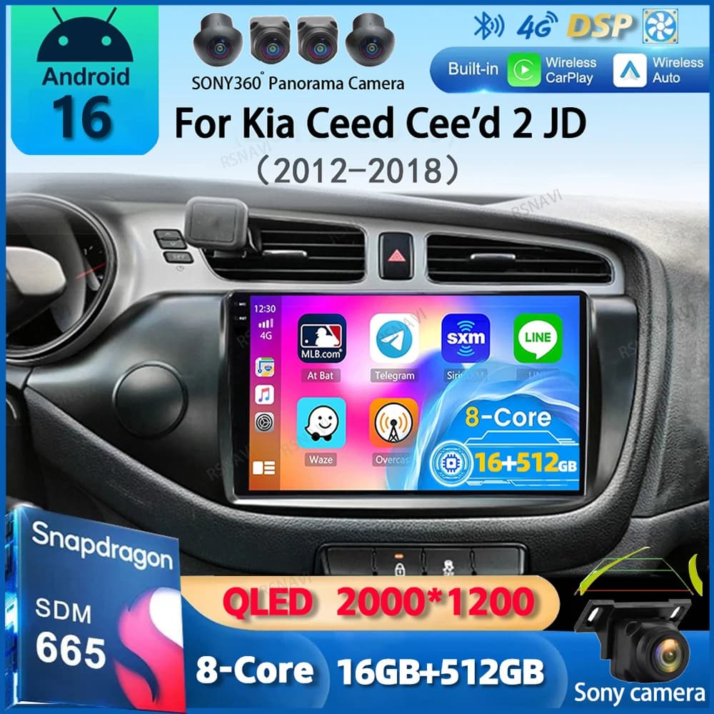 Android 16 Carplay Auto Car Radio For Kia Ceed Cee'd 2 JD 2012-2018 Navigation GPS Multimidia Video Player Audio Head Unit Wifi