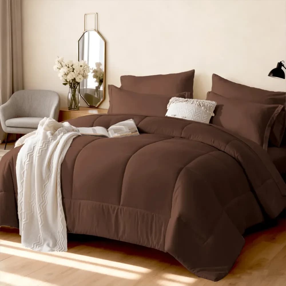 Set copripiumino a quadri di lusso da 7 pezzi, copripiumino traspirante, imbottitura in fibra ultra morbida e soffice, calore per tutte le stagioni, letto pronto all'uso.