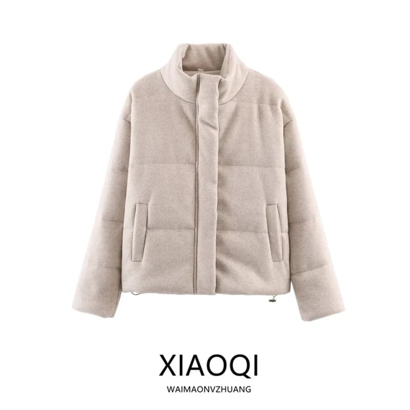 Winter Thickened Long Sleeve Cotton Jacket Women's Loose Commute Style Stand Collar Coat Regular Length Zipper Closure Outerwear