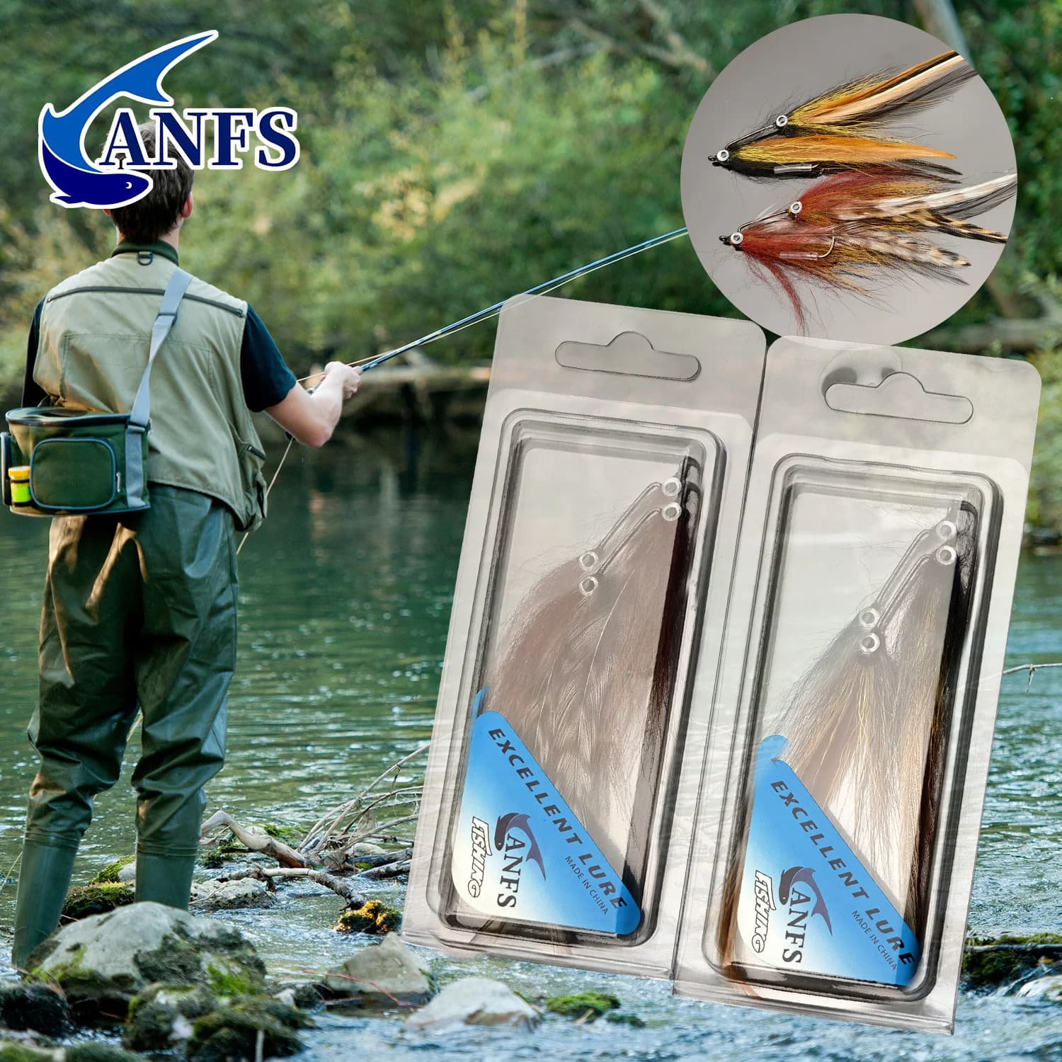 ANFS 1 pezzo doppia sardina streamer mosche per la pesca d'acqua dolce in acqua salata-pesca a mosca legata a mano-pesca a mosca regalo per pescatore