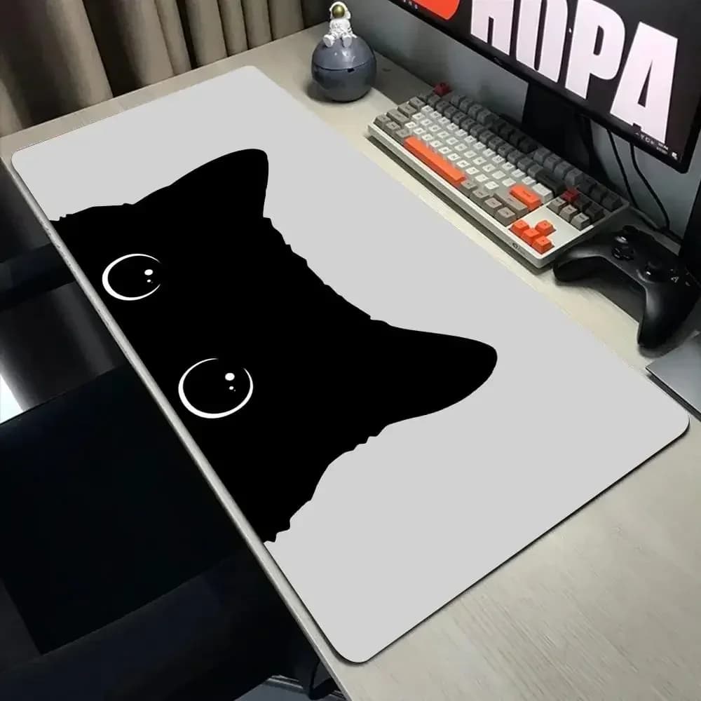 Funny black cat mouse mat, computer desk mat with cute cat, big Kawaii mat, office accessories, carpet