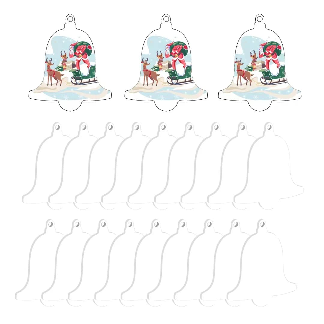3.2inX2.8in, 50PCS Clear Blank Acrylic Christmas Ornaments for DIY Painting, Bell Acrylic Christmas Ornaments, for Christmas Tre
