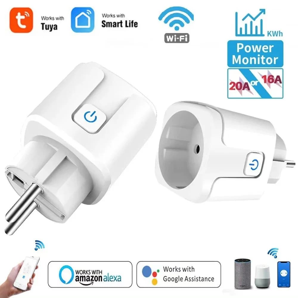 Tuya 16A 20A EU Smart Socket WiFi Smart Plug with voice control monitoring function Alexa Google Assitant