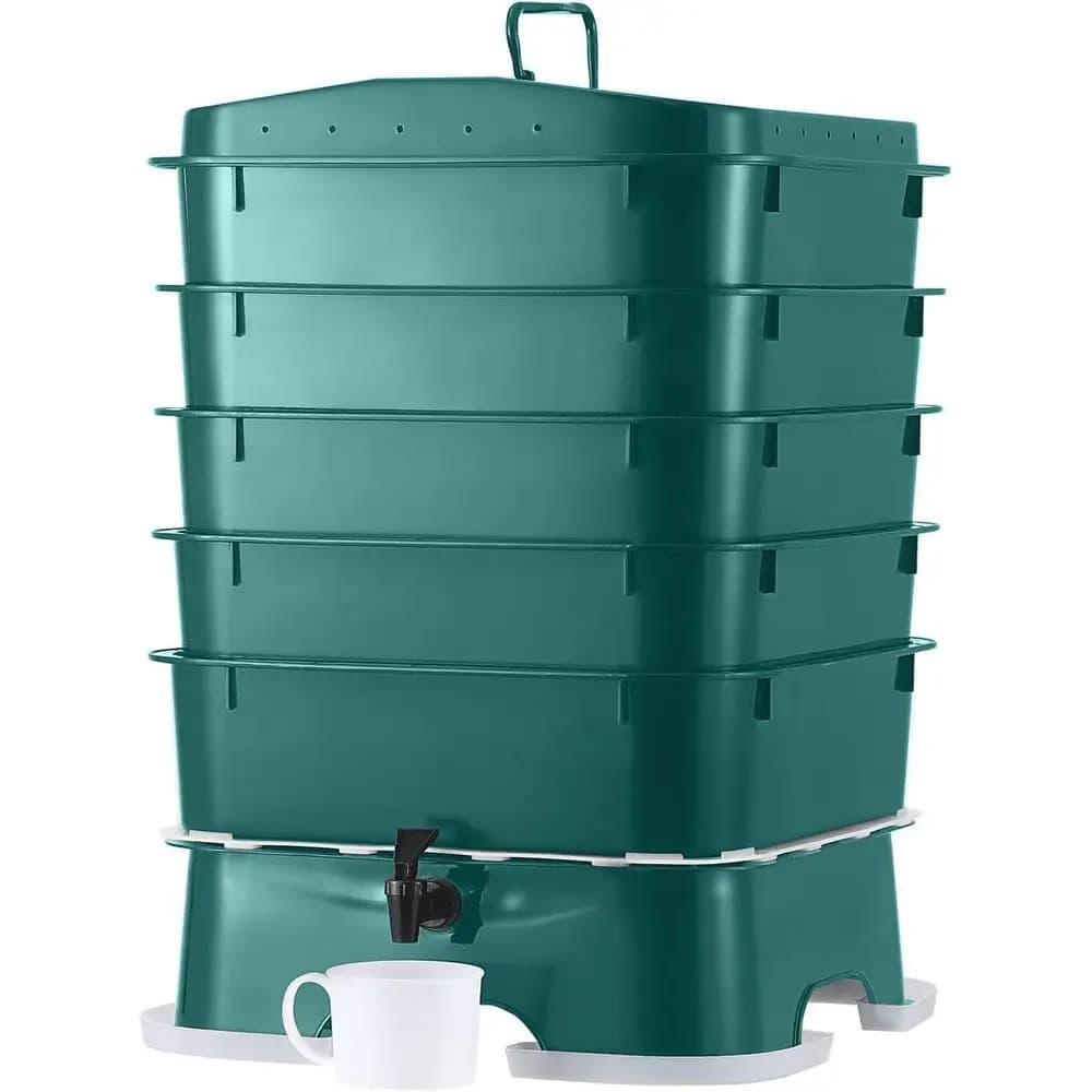 Compostiera per Vermicompostaggio a 5 Vassoi - Contenitore Ecologico per Interni/Esterni per il Riciclo Sostenibile dei Rifiuti Alimentari