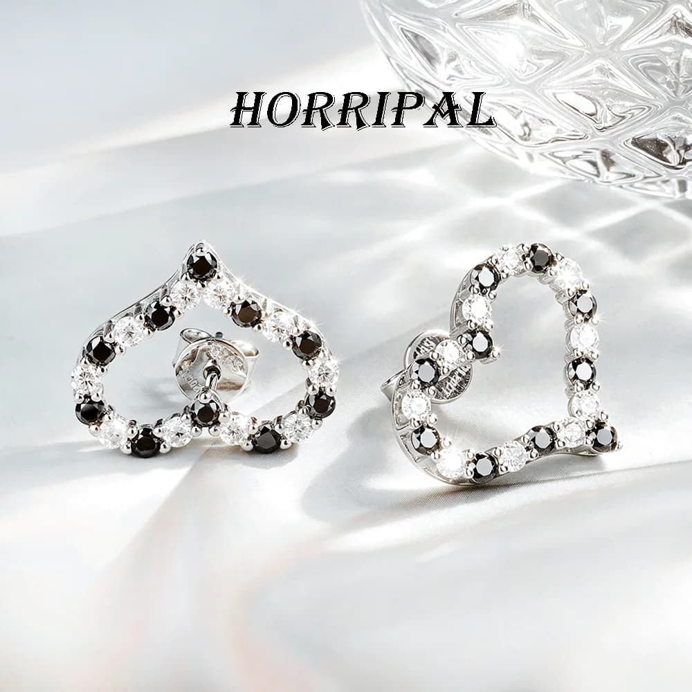 HORRIPAL D VVS1 Heart Moissanite Stud Earrings for Women 925 Sterling Silver White Black GRA Certificate Sparkling Party Jewelry