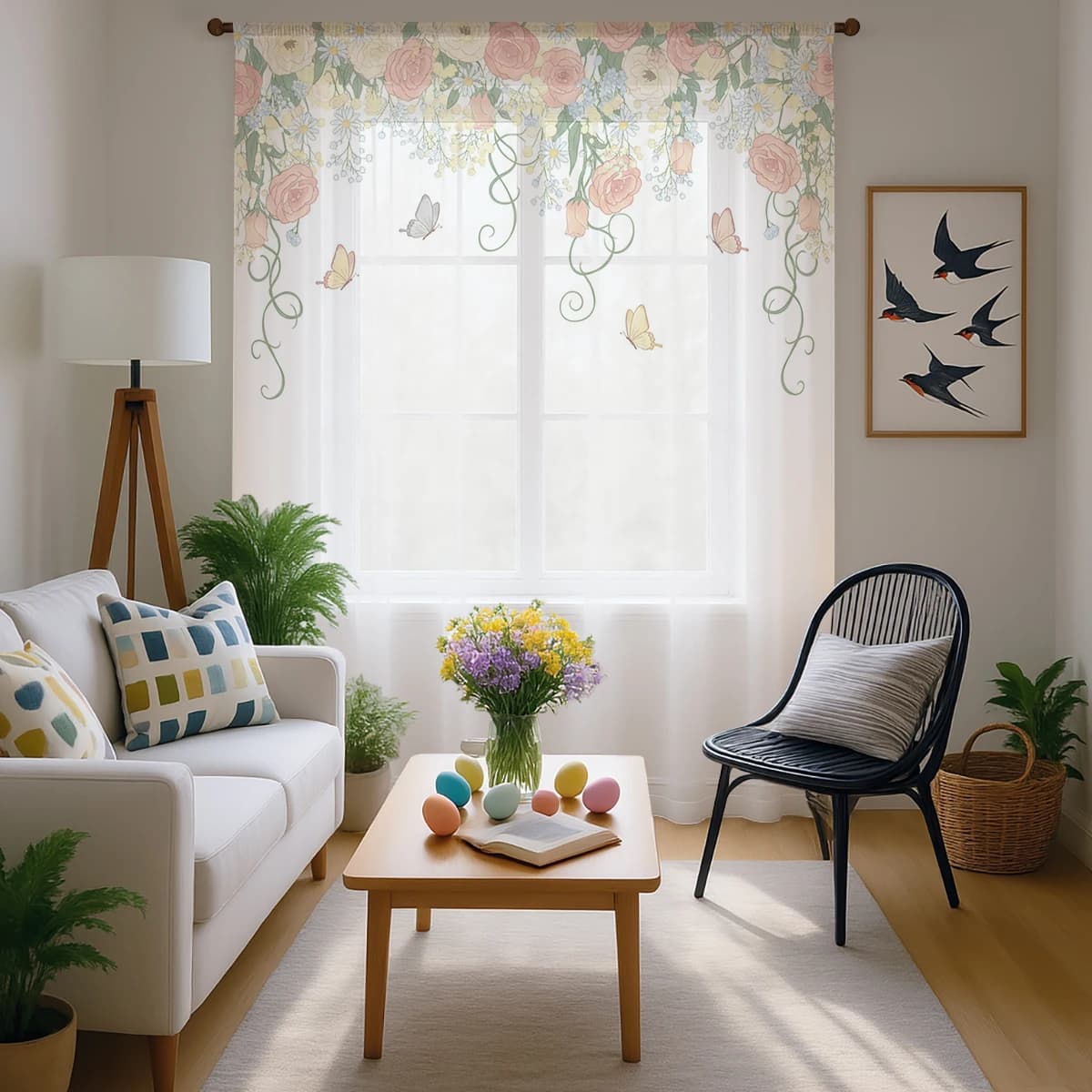 Transparent Tent with Floral Patterns and Butterflies - Tent to Bastone with Vine Pattern for Furniture Boho