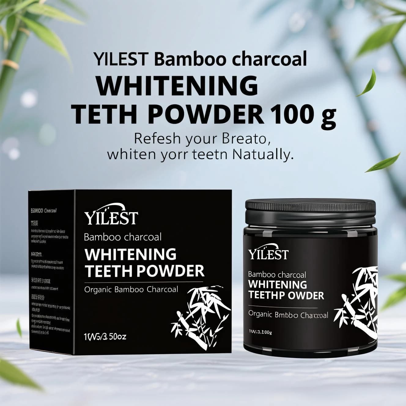 100 g bamboo carbon whitening teeth powder - Detergent for mint taste teeth with hydrosapatitis, removes plaque stains, safe enamel