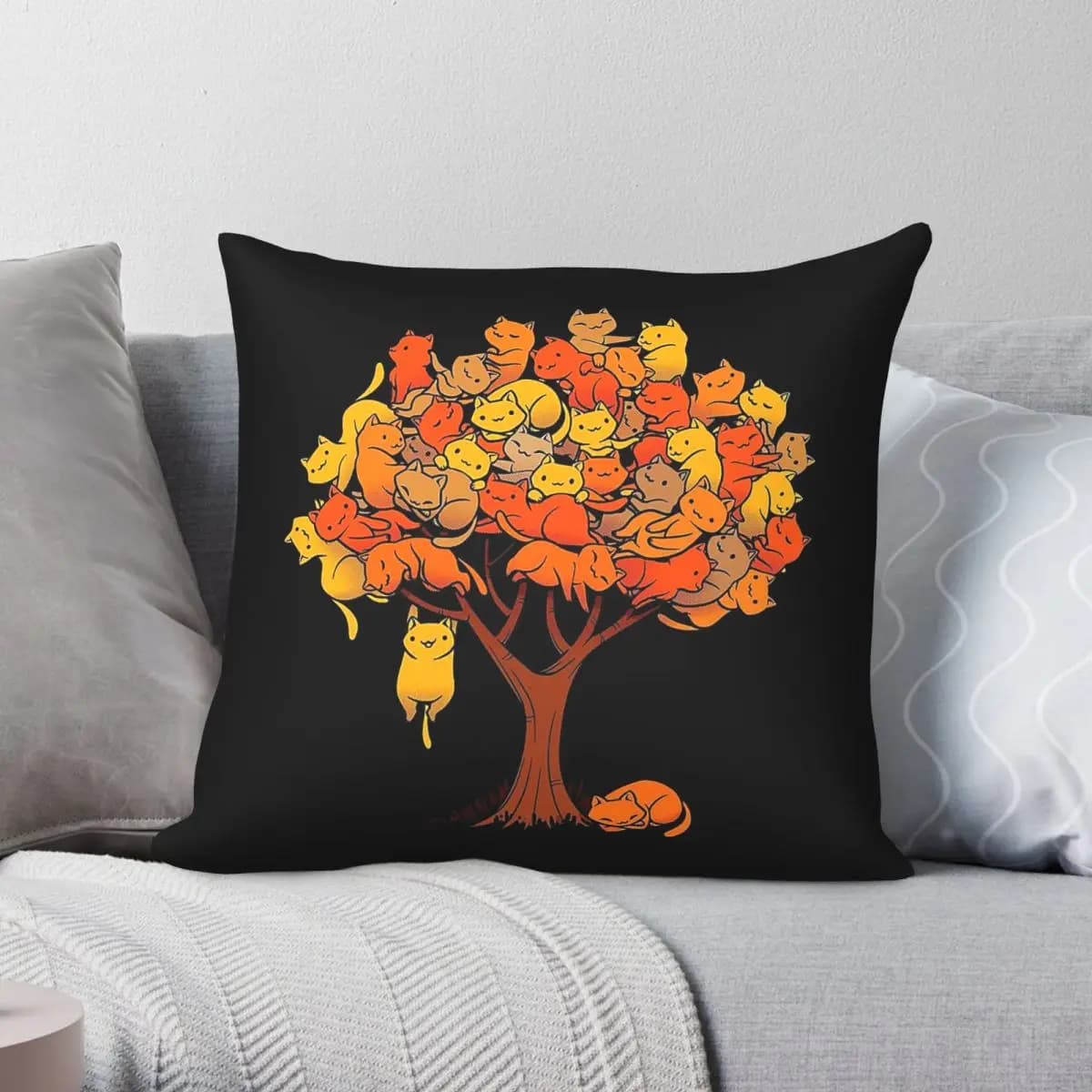 Federa per cuscino Cat On Tree in poliestere, lino, velluto, stampata, con cerniera, decorativa, per cuscino da divano, 45x45