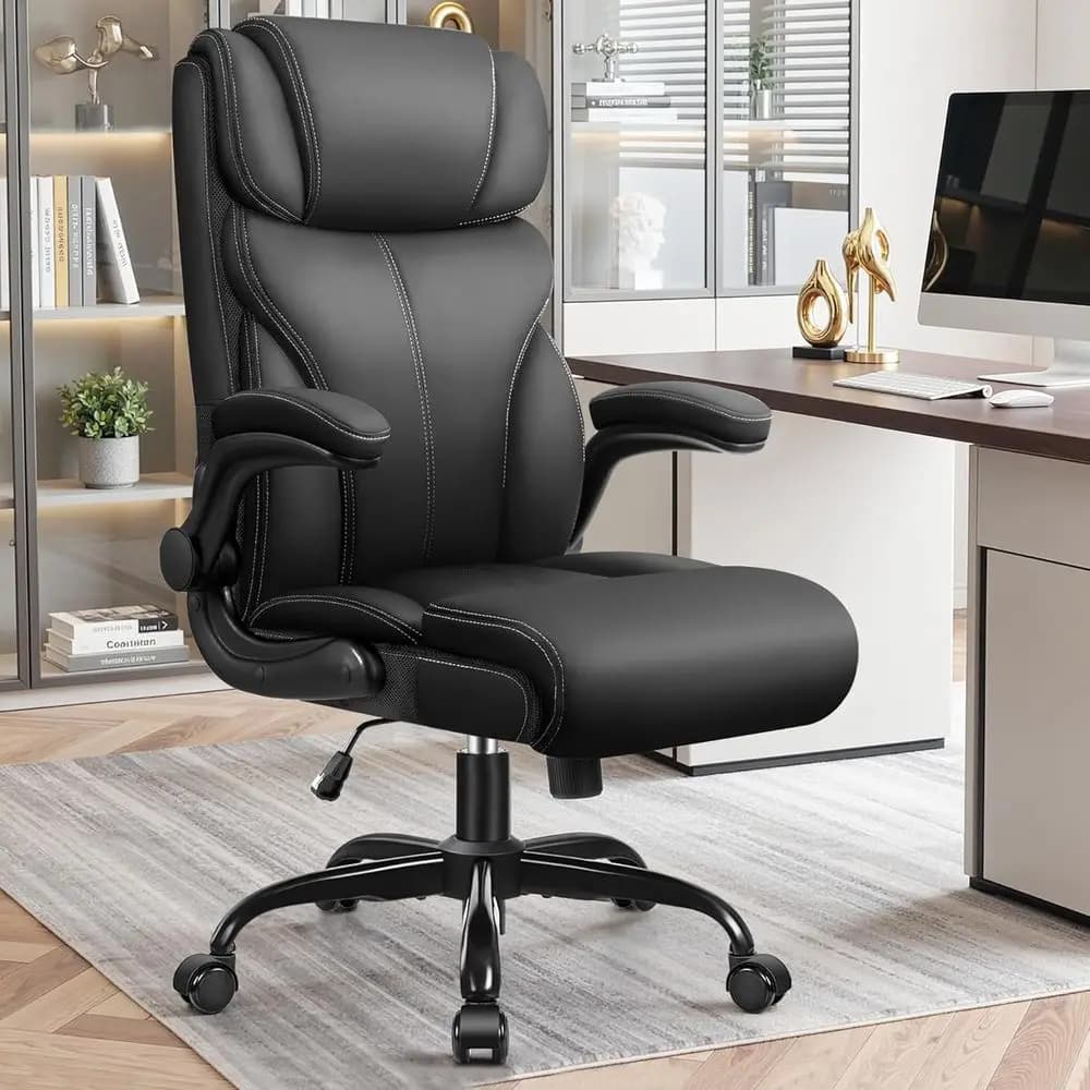 Sedia da ufficio, sedia da scrivania ergonomica in pelle con braccioli ribaltabili, sedia da computer e gaming direzionale con schienale alto, grande e alta, con base a rotelle