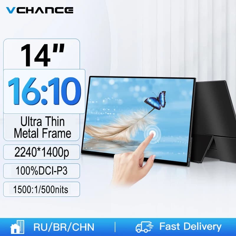 VCHANCE 14'' 2K Touchscreen Monitor portatile 2240x1400p 100%DCI-P3 Display esterno da viaggio per ufficio per laptop Xbox Switch PS5 Mac