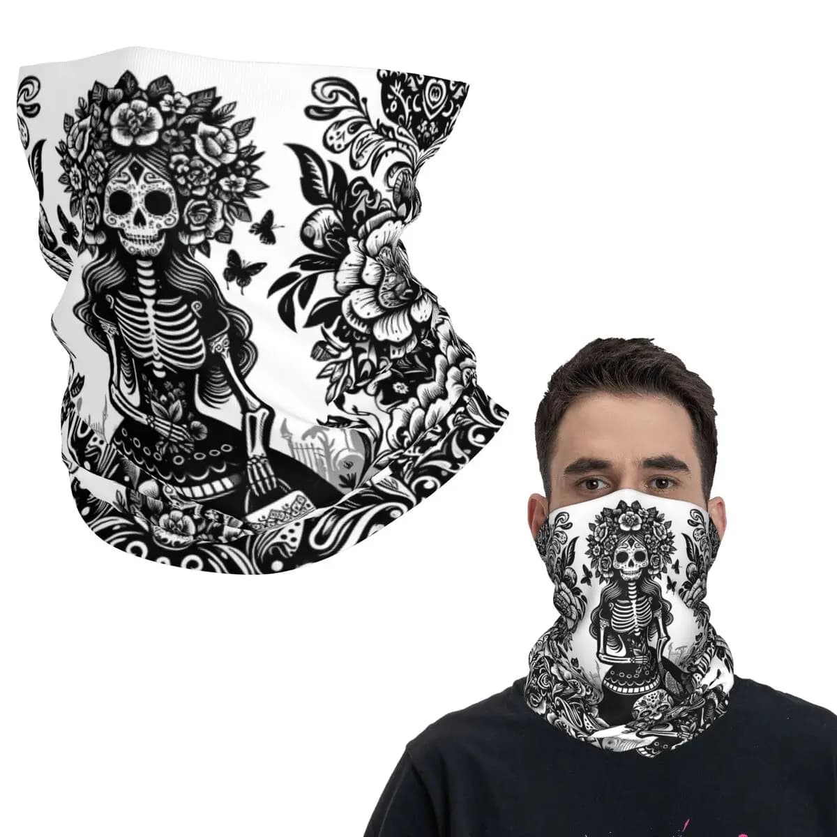 Bandana messicana Catrina Girl Day Of The Dead Sugar Skull, copricollo, maschera stampata, sciarpa, copricapo multiuso, per escursionismo, pesca