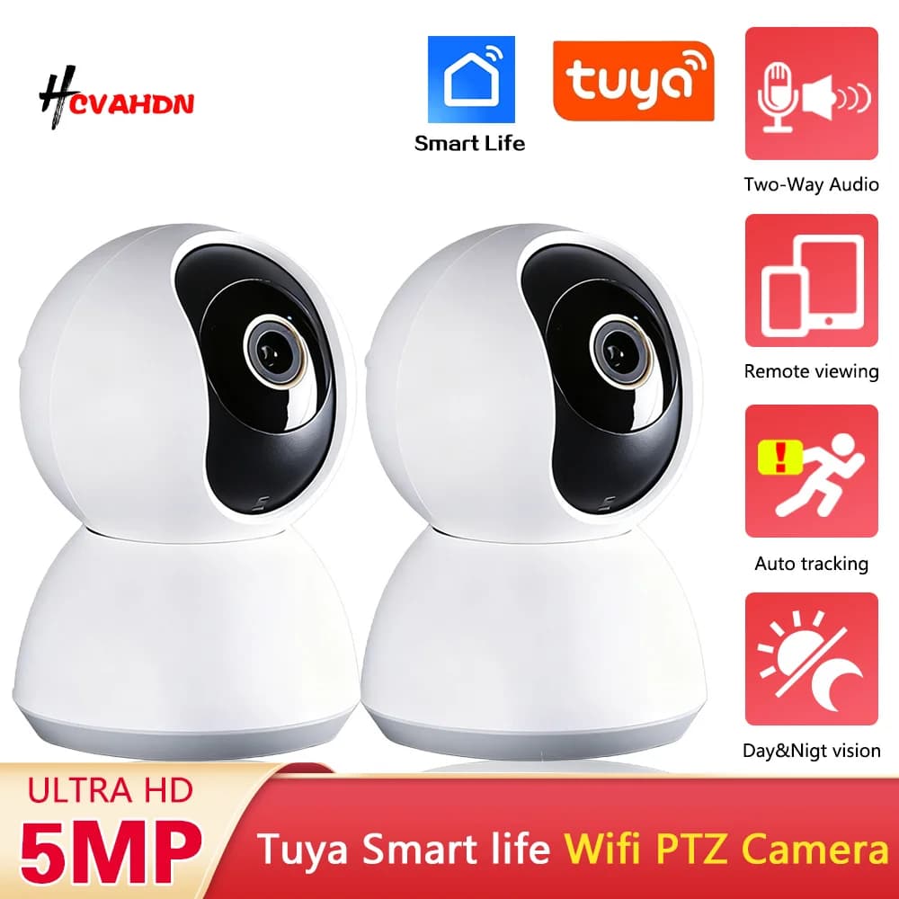 Tuya Audio a 2 vie 5MP Wifi Smart Home Baby Monitor Mini telecamera IP di sicurezza interna 2K PTZ Telecamera di sorveglianza CCTV con tracciamento automatico
