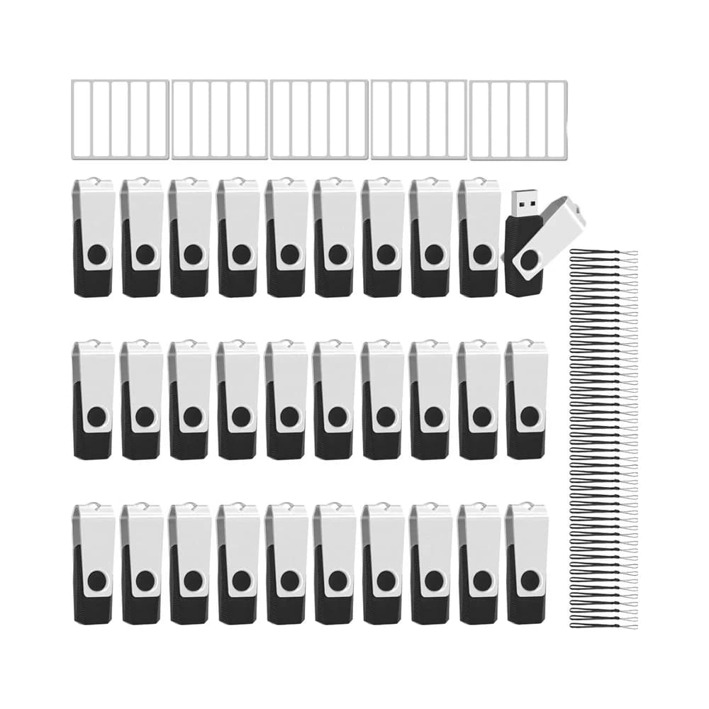Confezione da 50 Chiavette USB 2.0 da 16GB con Rivestimento in PVC, Cordino e Etichetta