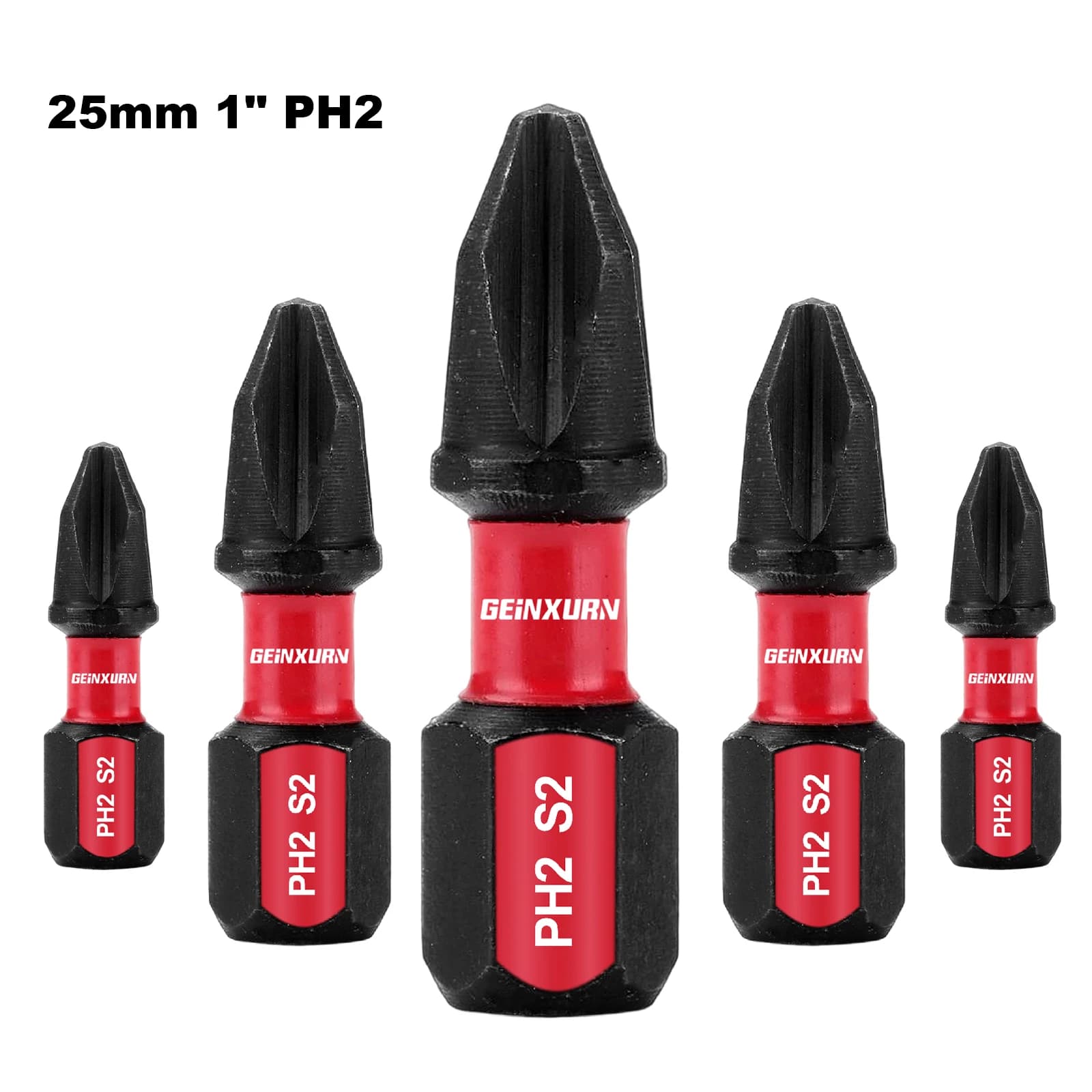 Geinxurn 1 pollici # 2 punte per cacciavite a percussione Phillips, set di punte per cacciavite PH2 in acciaio legato S2