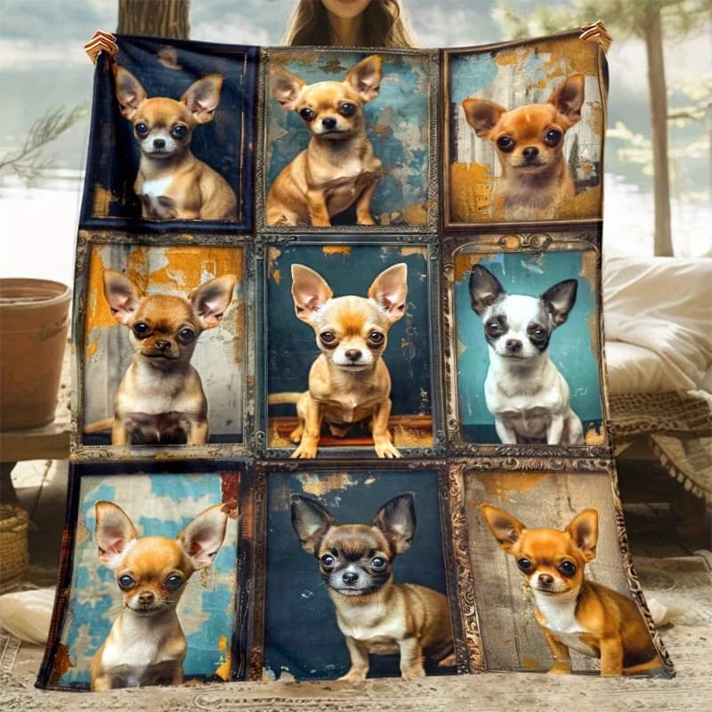 Comoda coperta in flanella a tema Chihuahua: morbida, leggera e resistente, perfetta per divani letto, viaggi e campeggio