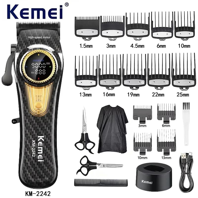 Kemei 2242 Tagliacapelli Elettrico Professionale Senza Fili Ricaricabile per Barbiere, Regolabarba e Tagliacapelli per Uomo