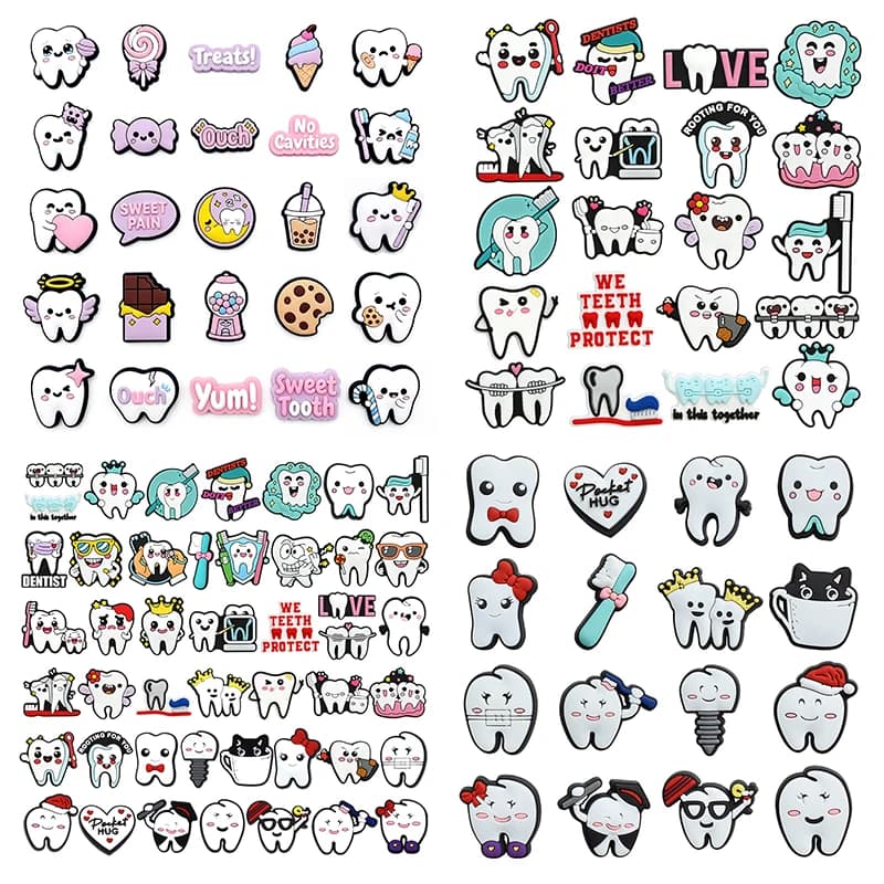 10-46Pcs Shoe Charms Tooth Health Brush Cute Clog Sandal Shoes Accessories Buckle Decorations Fit Wristband Kids Party Gift