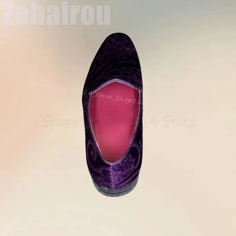 Purple Embroidery Design Suede Square Toe Loafers Fashion Slip On Men Shoes Luxury Handmade Party Feast Wedding Men Dress Shoes