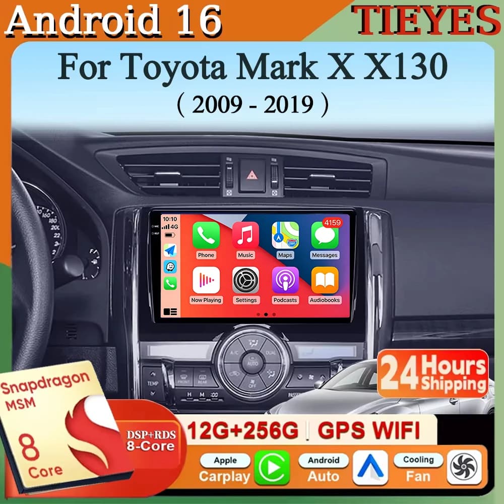 Android 16 Carplay&Auto Car Radio Navigation Multimedia Stereo Player QLED GPS For Toyota Mark X X130 2 II 2009 - 2019