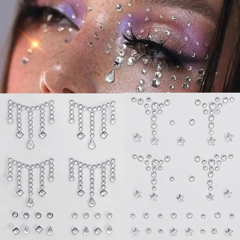 1 pz 3D lacrime catena/stelle gemme viso tatuaggi adesivi autoadesivi strass decalcomanie per le donne ragazza occhio/corpo trucco gioiello decorazione