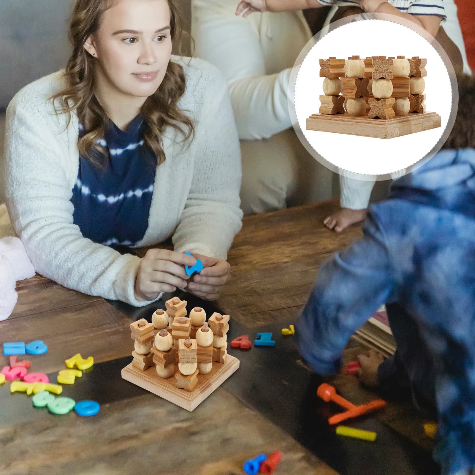 Set di gioco educativo per bambini con scacchi 3D, puzzle in bambù, colore marrone chiaro, giocattolo per lo sviluppo dell'intelligenza, 1 pezzo