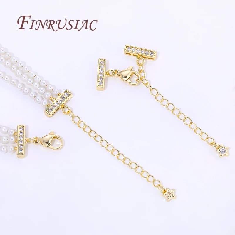 Connettori per Collane di Perle a 3 File Placcati in Oro 18K, Catena di Prolunga con Chiusure a Moschettone per Creazione di Gioielli e Accessori Fai-da-Te