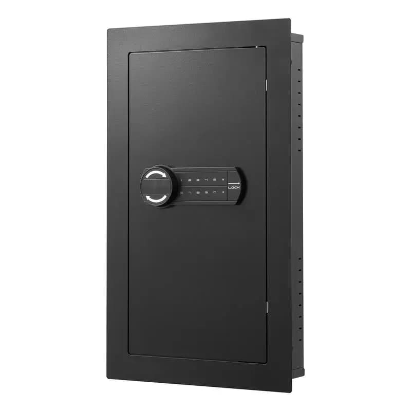 Cassaforte a Muro, Cassaforte Nascosta a 3 Livelli con Password e Chiave, Scatola da Incasso in Acciaio Laminato a Freddo Q235 con Illuminazione LED, 2 Ripiani Regolabili e 5 Portachiavi per Denaro, Gioielli, Passaporto, Nero
