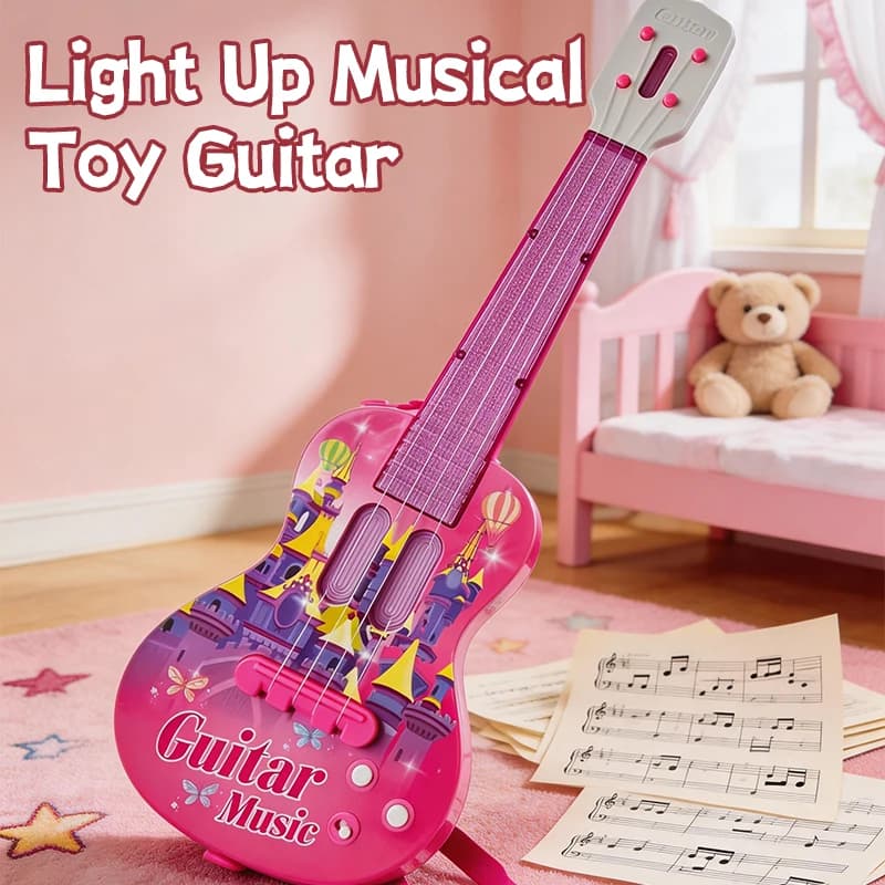 Chitarra musicale giocattolo per bambini con microfono, set di strumenti 2 in 1 per giochi di ruolo, tasti luminosi, regalo educativo per la prima infanzia