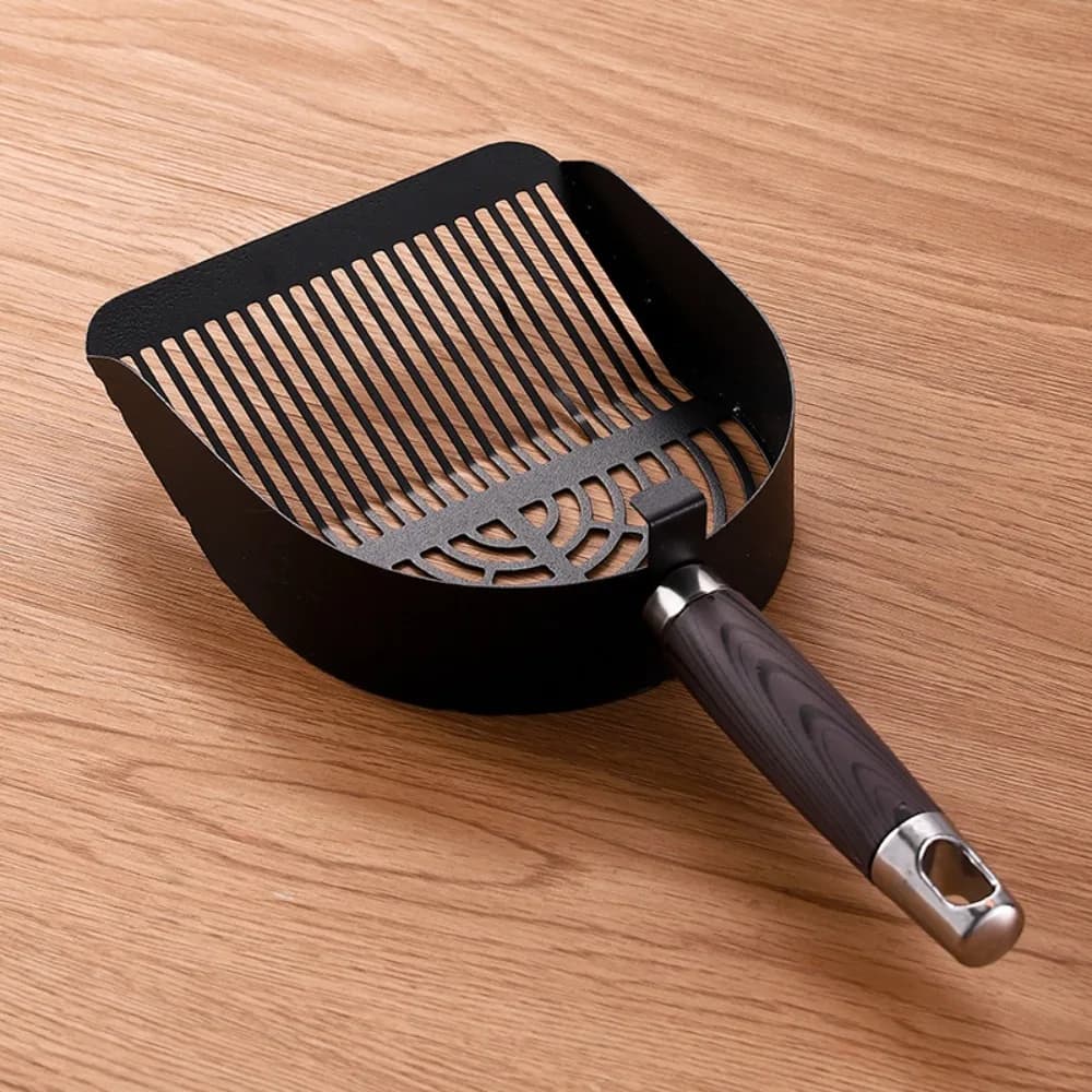 Stainless Steel Cat Litter Scoop Deep Shovel Sturdy Mesh Pet Waste Shovel Comfortable Grip Wood Handle Cat Poop Sifting Tool