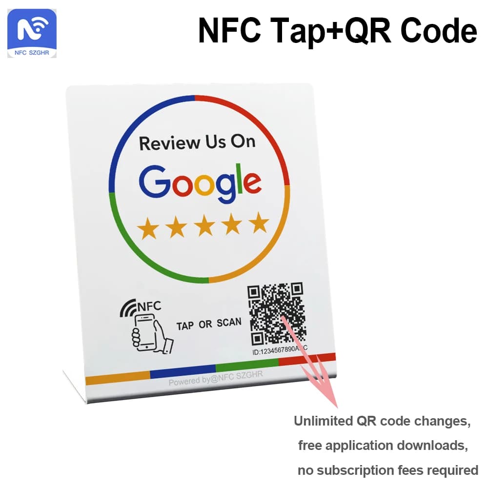 Carta NFC 215 programmabile con codice QR per recensioni Google, cartellino NFC da tavolo per Instagram, Facebook, TK Card, recensioni a 5 stelle, carta NFC con codice QR.