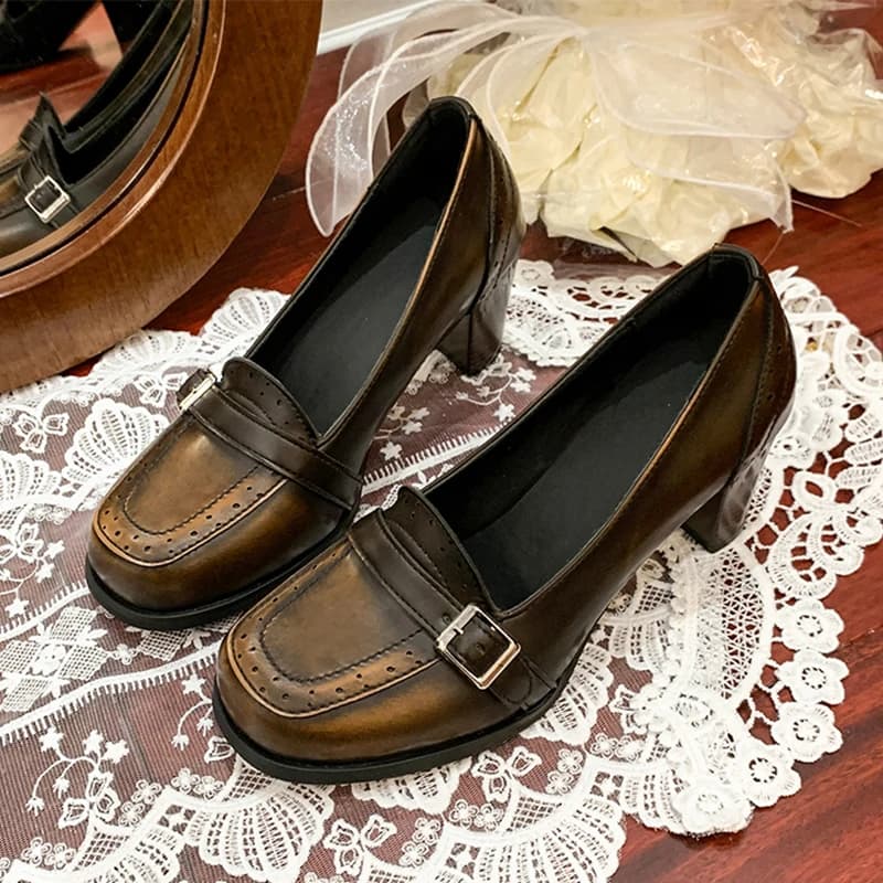 Designer Women's High Heels Moccasins Luxury Shoes Robust Leather Shoes 2026 Spring New Office Pumps Retro Trend Low Shoes Mujer