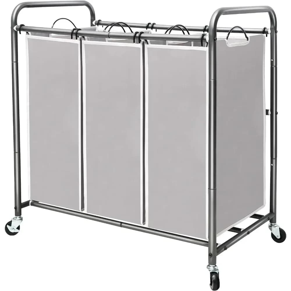 STORAGE MANIAC 3 Section Laundry Sorter, 3 Bag Laundry Hamper Cart with Heavy Duty Rolling Lockable Wheels