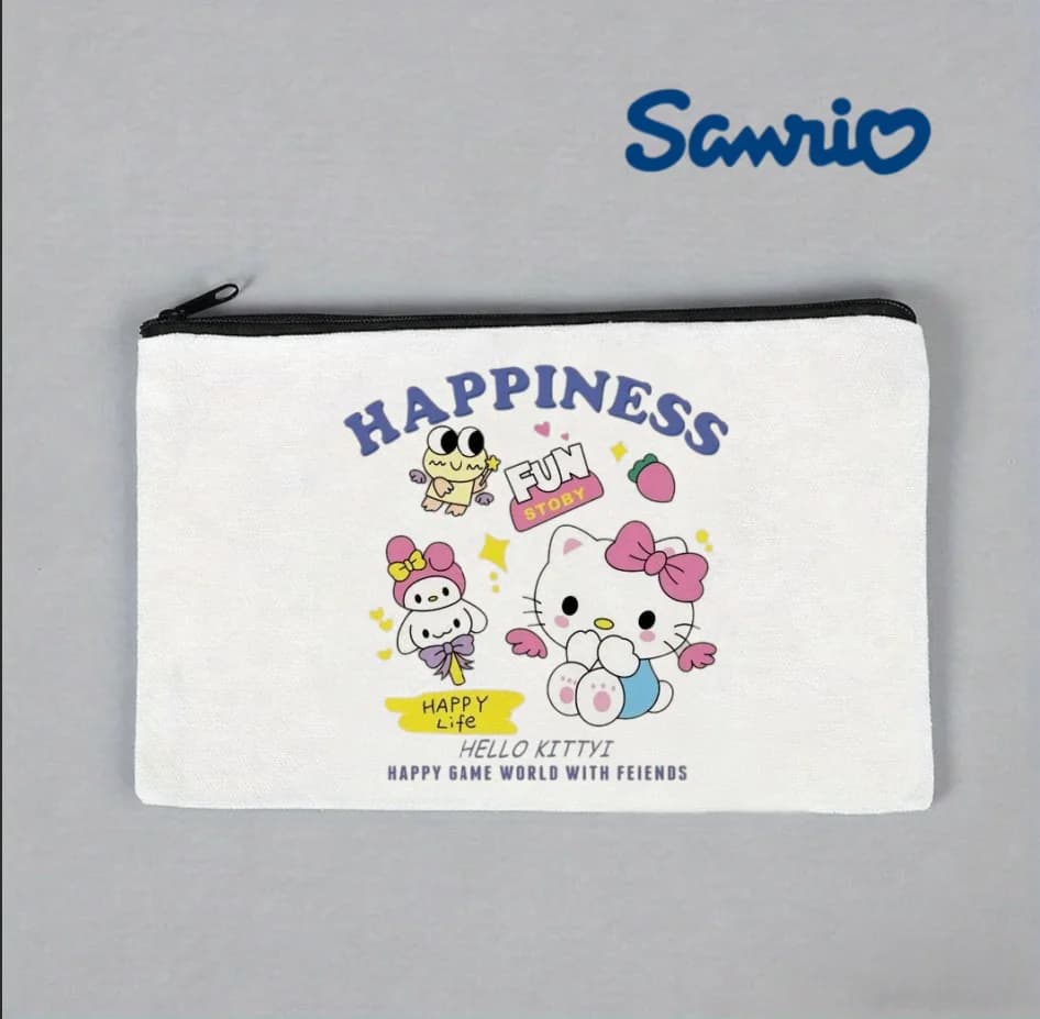 1 pz Pochette Trucchi in Tela Bifacciale con Personaggi Sanrio Kawaii, Leggera, Unisex, da Viaggio, Portaoggetti per Toilette