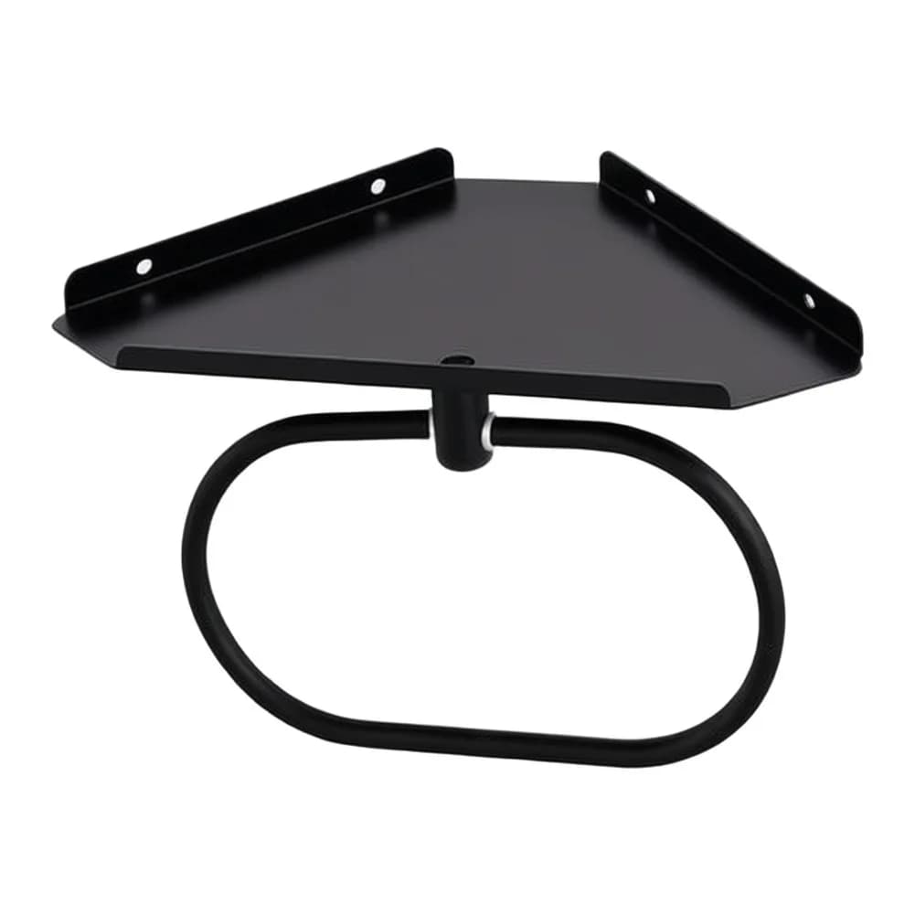 Wall Mounted Corner Shelf with Towel Bar for Bathroom Storage Space Saving Design Stainless Steel Black Finish