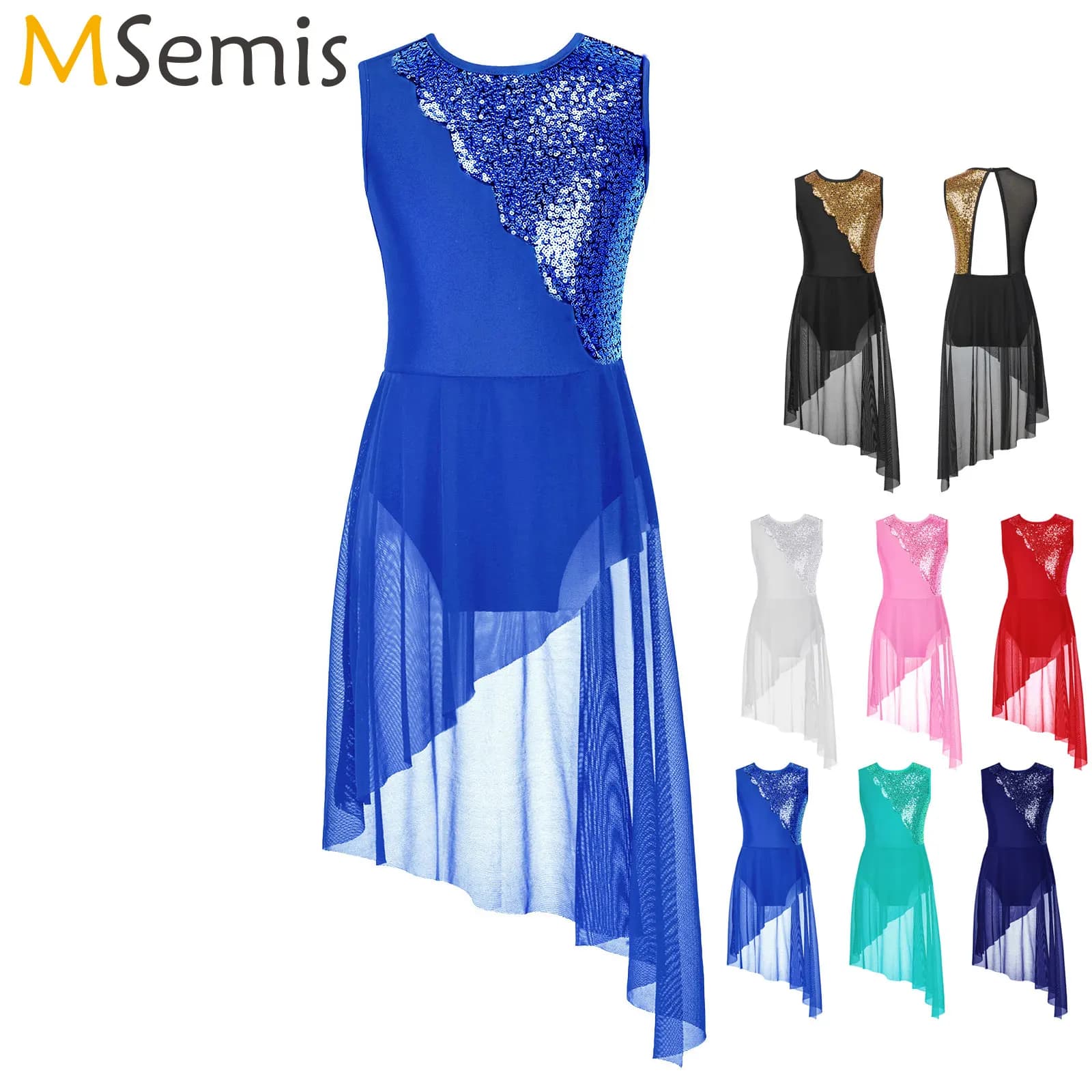 Kids Girls Ballet Tutu Dress Shiny paillettes gonna da ballo lirico senza maniche orlo irregolare Hollow Back Modern Jazz Dance Dress