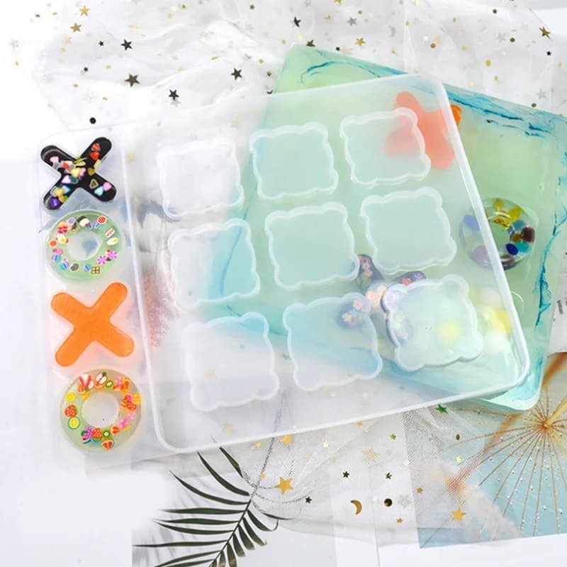 ABIYY-Tic Tac Toe Gioco Stampi in resina Silicone XO Scacchiera Stampo in resina epossidica Artigianato fai-da-te per bambini e adulti
