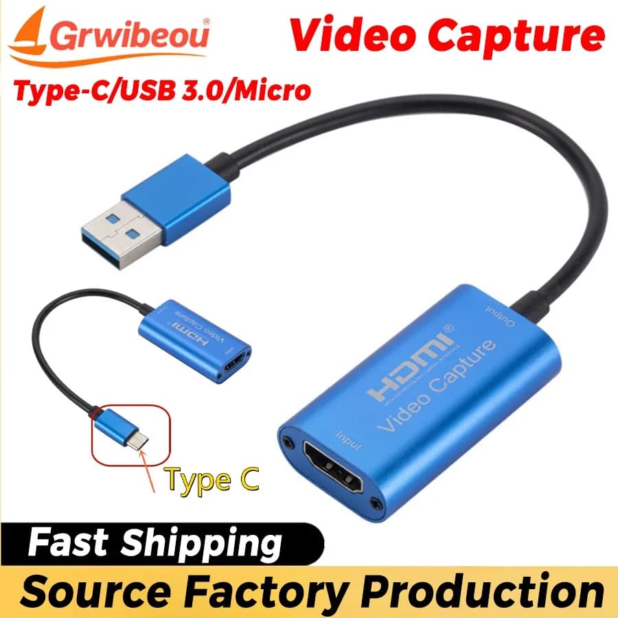 Scheda di acquisizione video USB 3.0/Type-C compatibile HDMI 4K per giochi PS4, registrazione DVD e streaming live